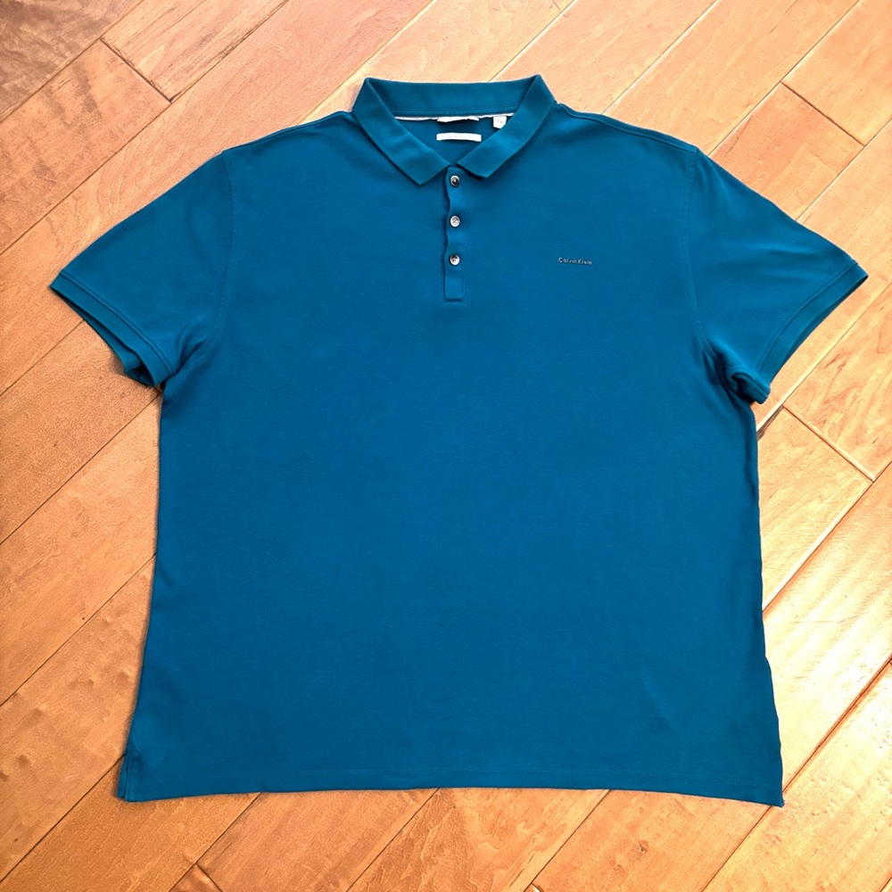 Calvin Klein Men’s Blue Liquid Touch Cotton Short Sleeve Polo Shirt Size XL